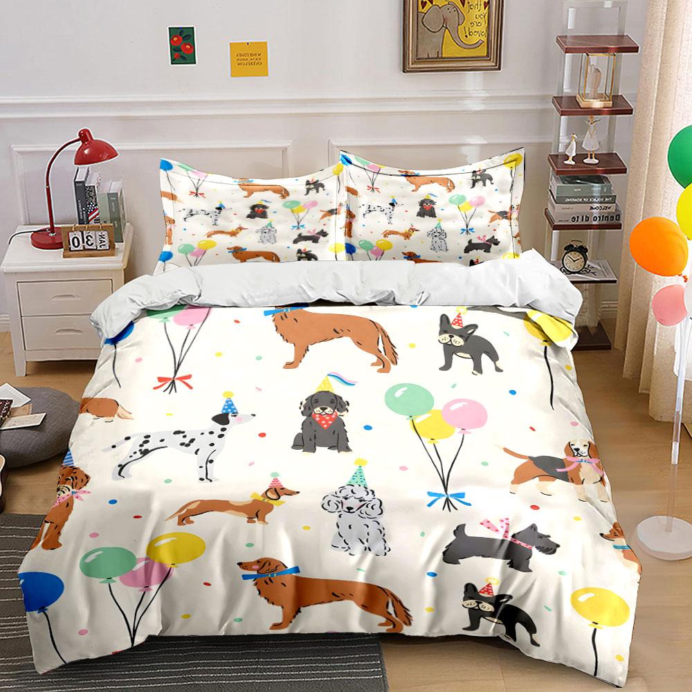 "Dog Party Themed Decor Set" Soft Skin-Friendly Bedding Set Includes 1 Duvet Cover And 2 Pillowcase Gift