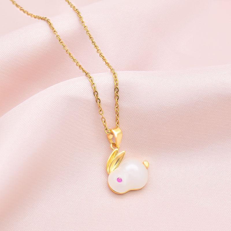 Little Jade Rabbit Necklace Women'S Premium Versatile Ethnic Style Hetian Jade Pendant Clavicle Chain Accessories