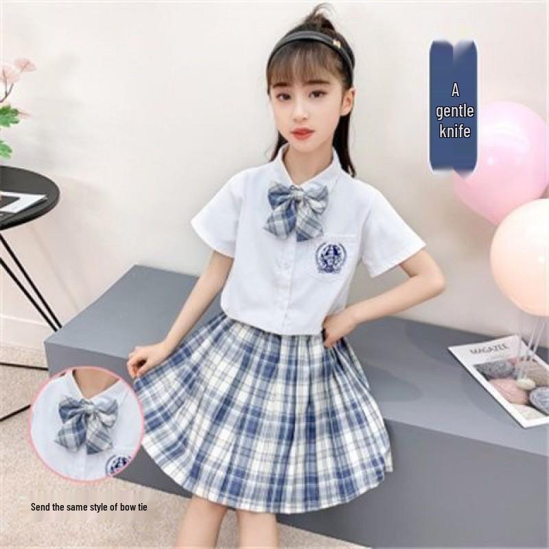 Disfraz de Coro Infantil: Camisa de Manga Corta y Falda de Cuadros de Junio de 2025 para Recital de Poesía y Vestimenta Escénica de Jardín de Infancia