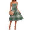 Women’s Plaid Print Casual Sleeveless Adjustable Strap Midi Dress with Pockets Relaxed Fit Square Neckline