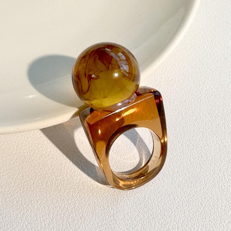 Mode Personlighet Design Harts Kulformad Fyrkantiga Ringar För Kvinnor Temperament Geometrisk Tjock Chunky Fingerring Smycken Fest