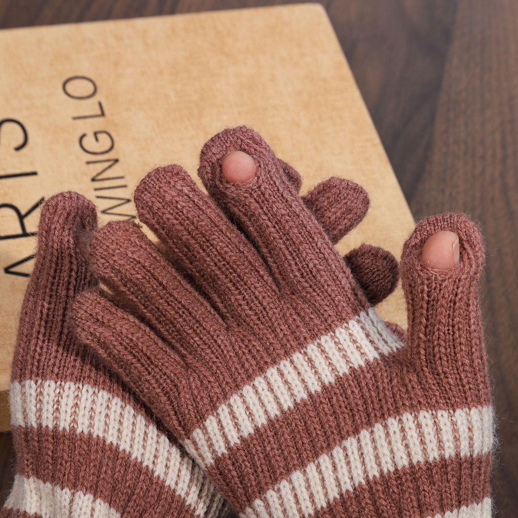 Women's Fingerless Imitation Cashmere Gloves - Girlish Heart Design, Striped, Extended Wrist, Warm & Versatile for Autumn/Winter Travel