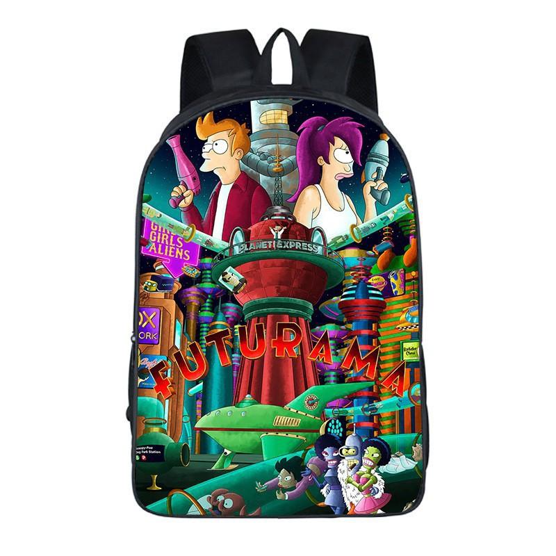 Futurama Primary And Secondary School School Bag Large Capacity Multi-Layer Multifunctional Backpack Outdoor Travel Backpack