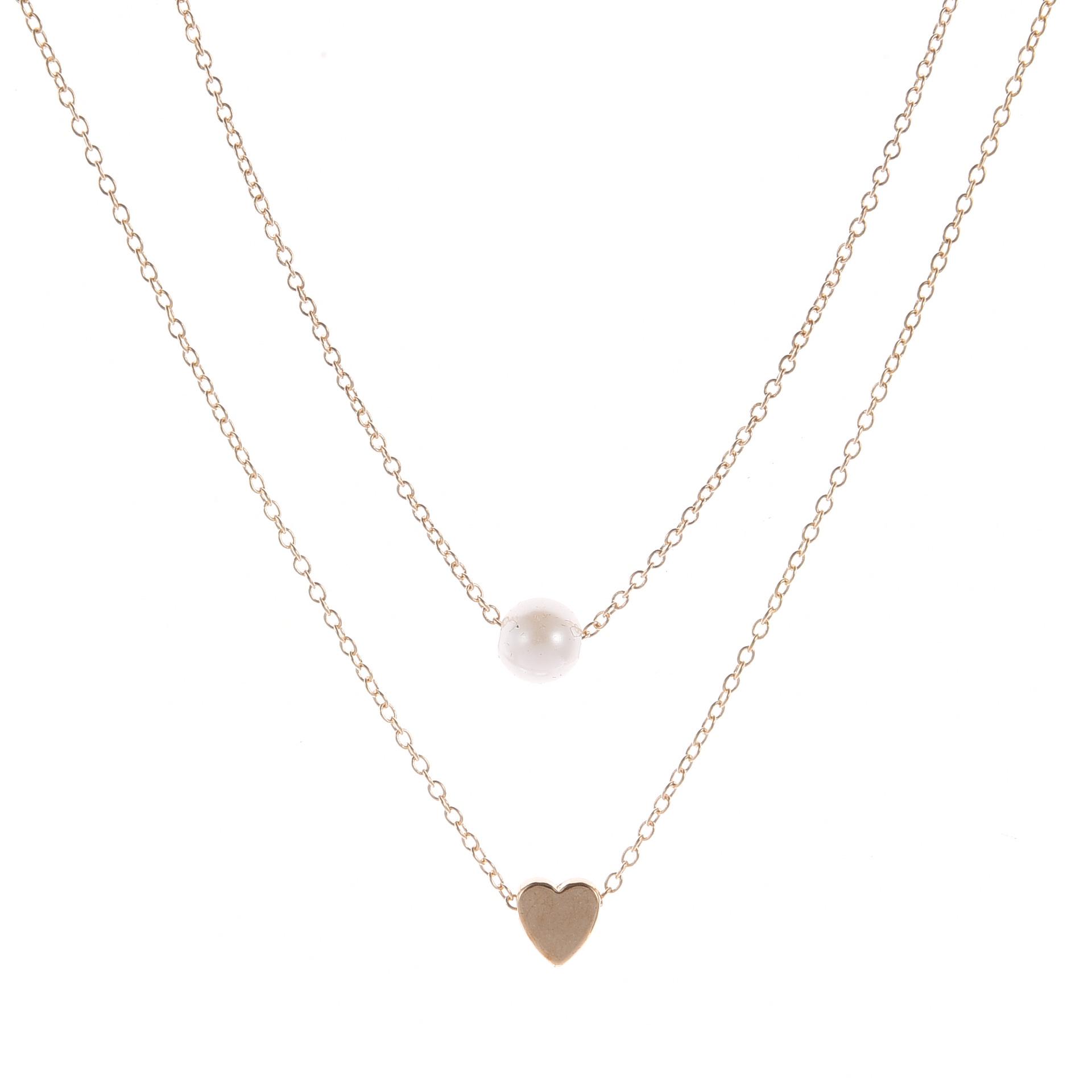 Imitation Pearl Necklaces for Women Bohemian Style Multilayer Chains Heart Pendant Necklace Jewelry Accessories Kpop Collier