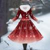 Women's Casual Dress Long-Sleeve V-Neck Patchwork Fleece Christmas Print Dress