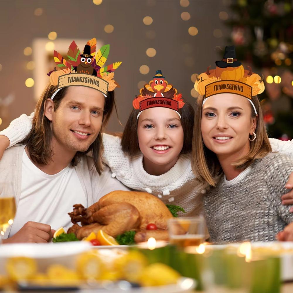 6pcs Turkey Thanksgiving Headband Colorful Performance Photo Props Festival Headdresses Paper Hair Accessories