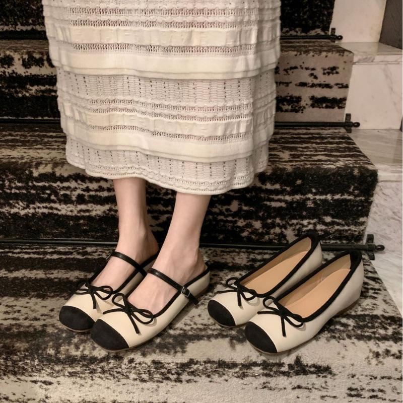 

Shoe inner height increase bow shallow mouth flat bottom ballet single shoes women s bag head half drag 40