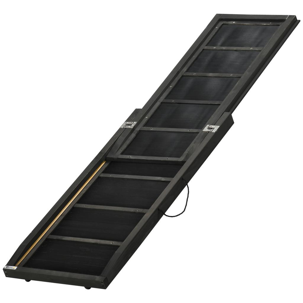 Faltbare Hundetreppe aus Holz mit rutschfester Oberfläche und seitlichem Griff, 43x165x6,5cm, Schwarz