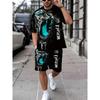 Summer Men's Fashion Casual Sports Set Loose-Fit Trendy Doll Graffiti Print Crew Neck Short Sleeve Two-Piece Set with Shorts