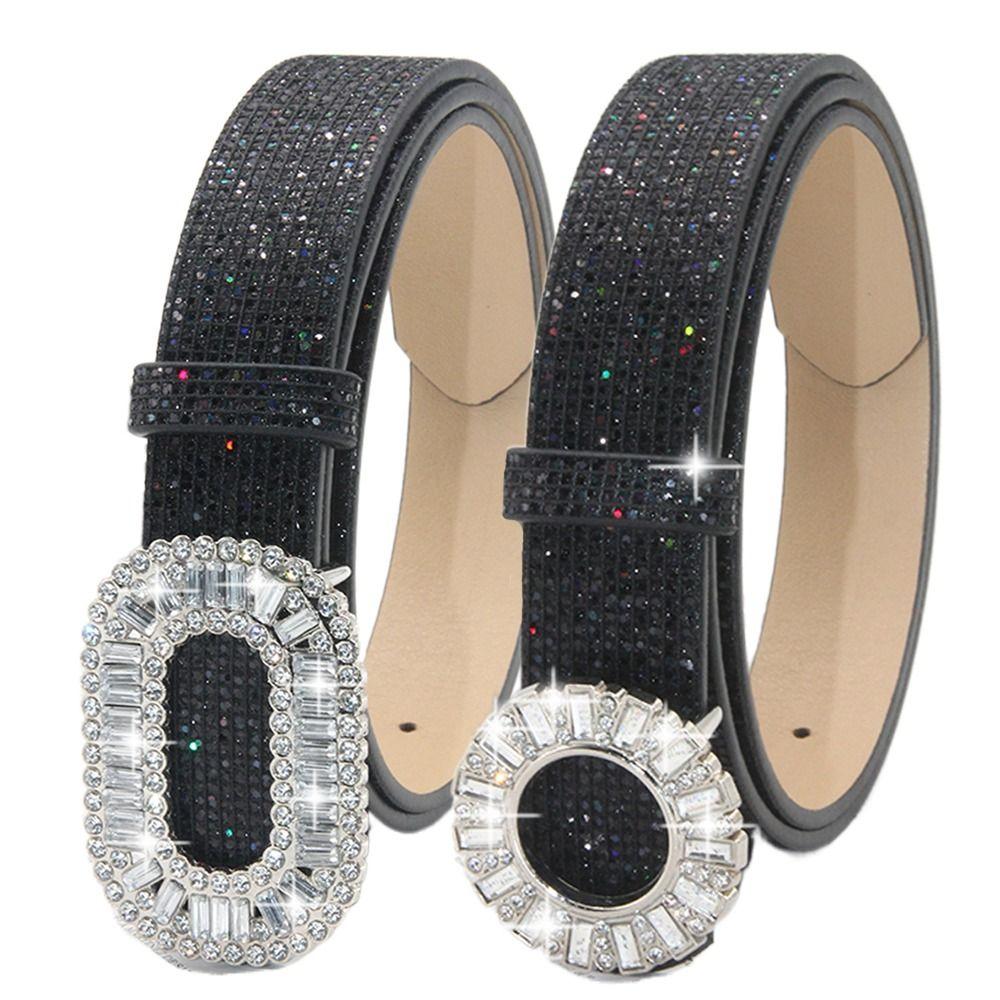 Glitter Sparkling Rhinestone Belt Versatile Slide Buckle Belt Fashion Trendy Waistband Women