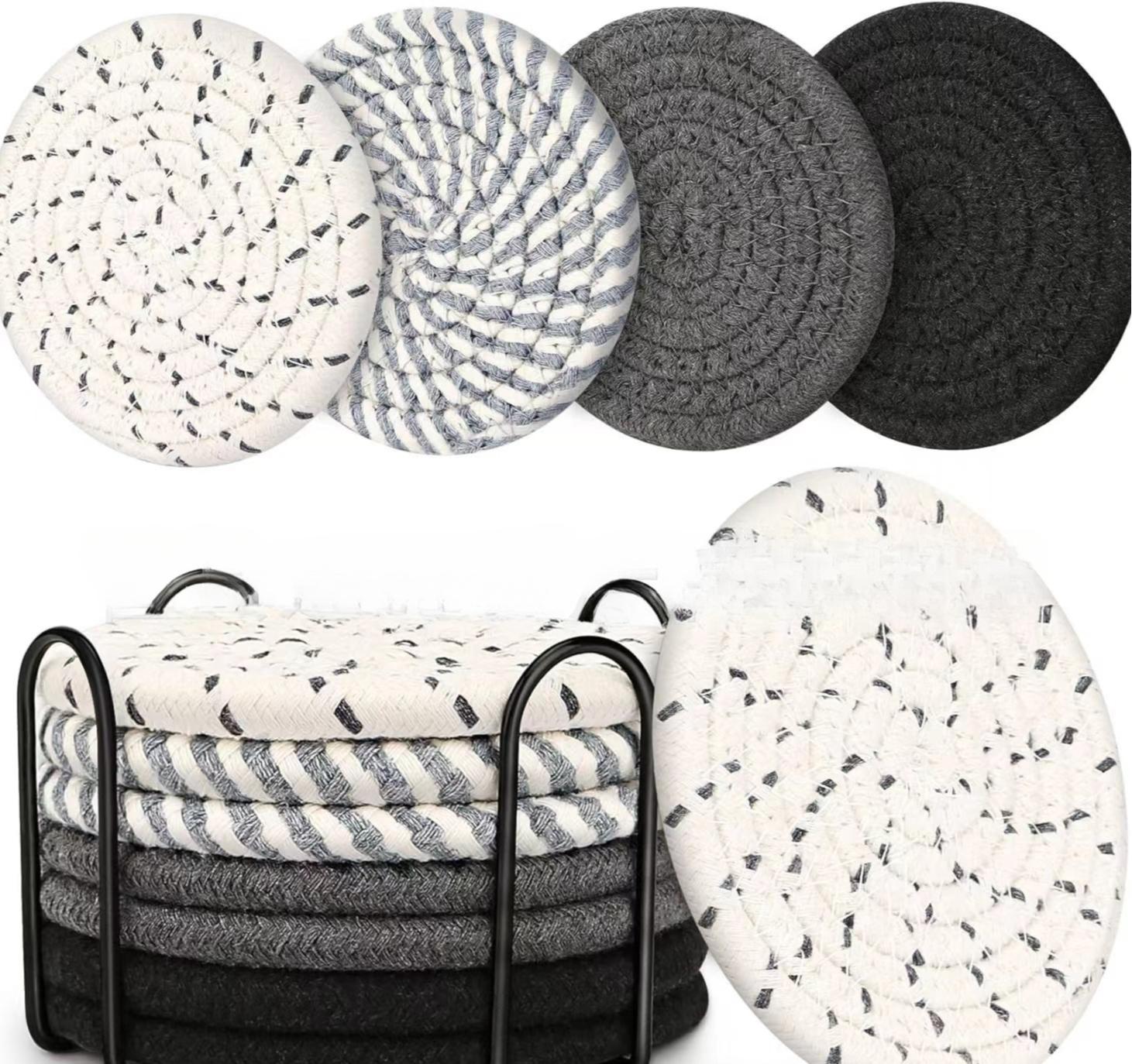 Round Cotton Thread Woven Coaster Nordic Style Cotton Rope Woven Placemat Clay Pot Mat Kitchen Dining Table Thick Insulation Mat чёрный