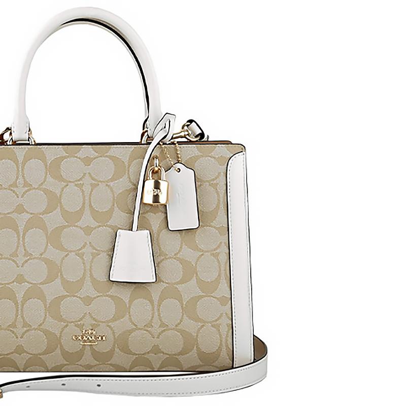 Coach Zoe Carryall 29 Magnetic Closure Monogram Canvas With Leather Tote Bag Women Tote Beige 69075-IMDQC