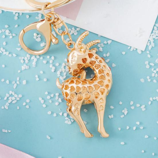 Keychain Alloy Electroplated Three-Dimensional Goat Key Chain with Colorful Rhinestones Lobster Clasp Key Ring Bag Accessories