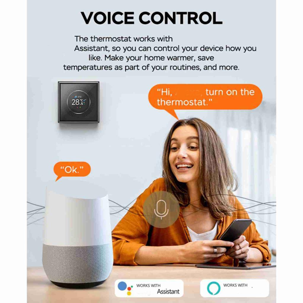 Smart Thermostat for Home 1.32in Screen WIFI Temperature Controller with 7 Ambient Lights for Water Heating