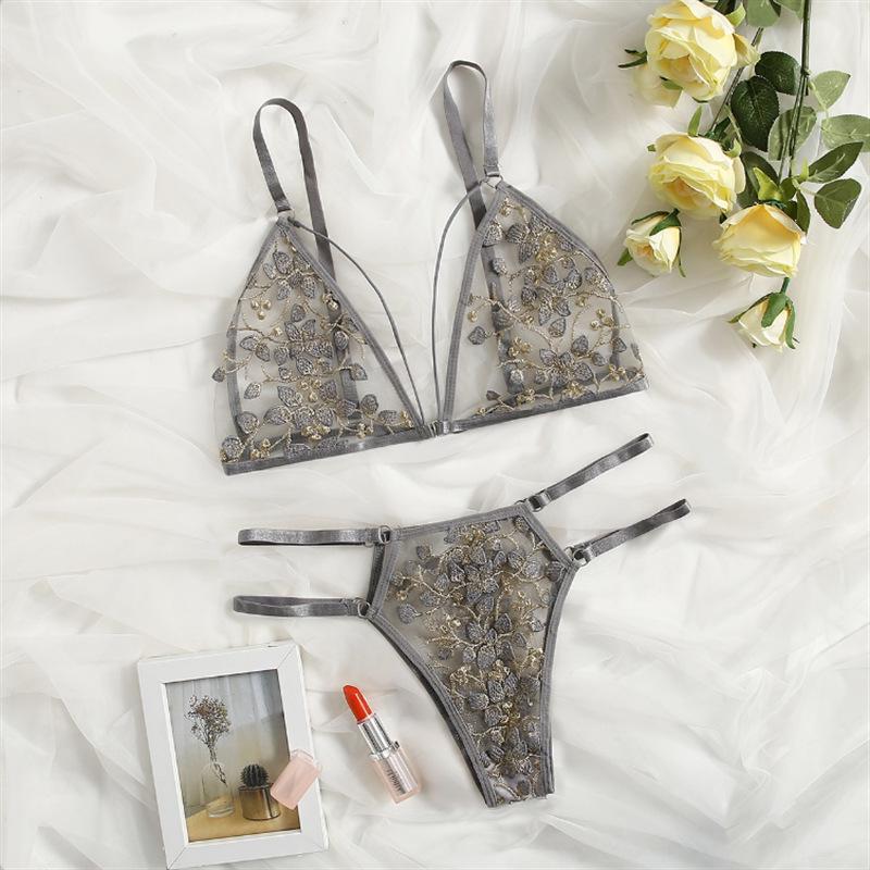 Sexy 3D Embroidered Floral Bra and Panty Set - Erotic Lingerie 2049