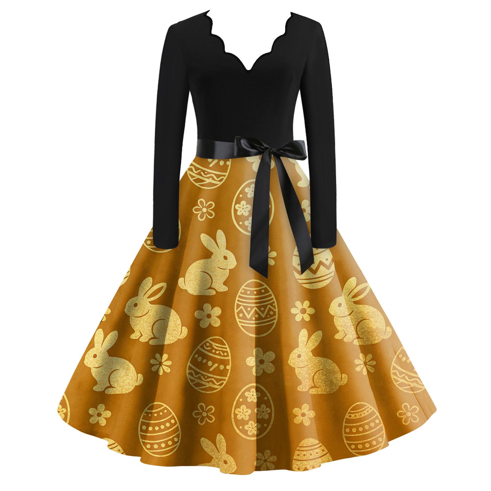 

Женское повседневное модное платье с V-образным вырезом и длинными рукавами в стиле ретро с рождественским принтом XXXL