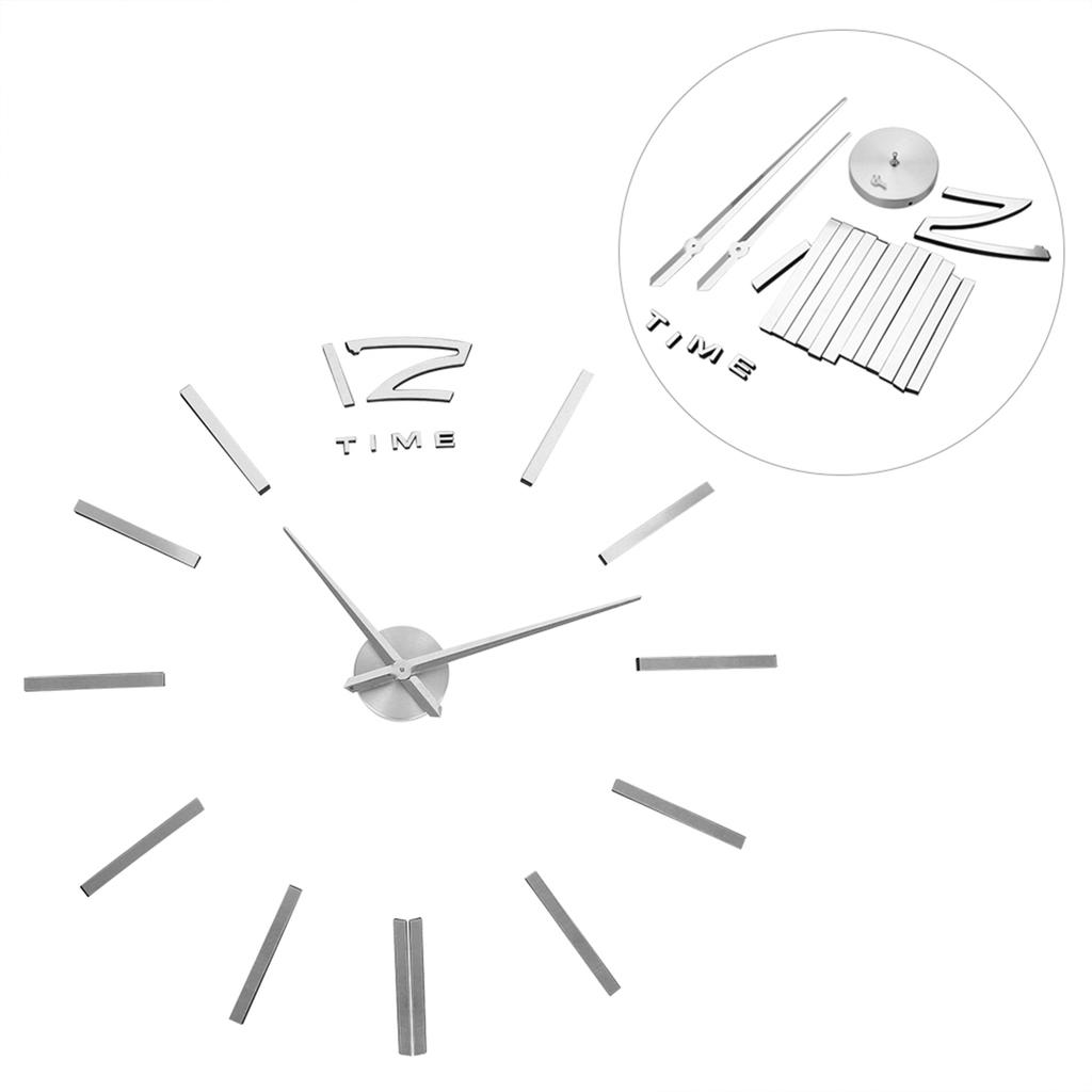 3D Mirror Luxury Modern DIY Large Wall Clock Surface Sticker Room Art Home Office Decor Silver