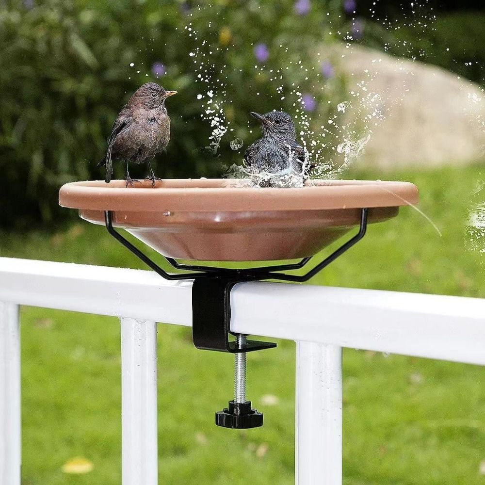 Practical Adjustable Deck Railing Bird Bath Removable Plastic Bird Bath Feeder Brown Garden Bird Bathtub Outdoor