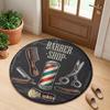 Vintage Barber Shop Themed Round Rug, Retro Hairdressing Tools Non-Slip Floor Mat for Barbershop, Men's Cave, Bathroom