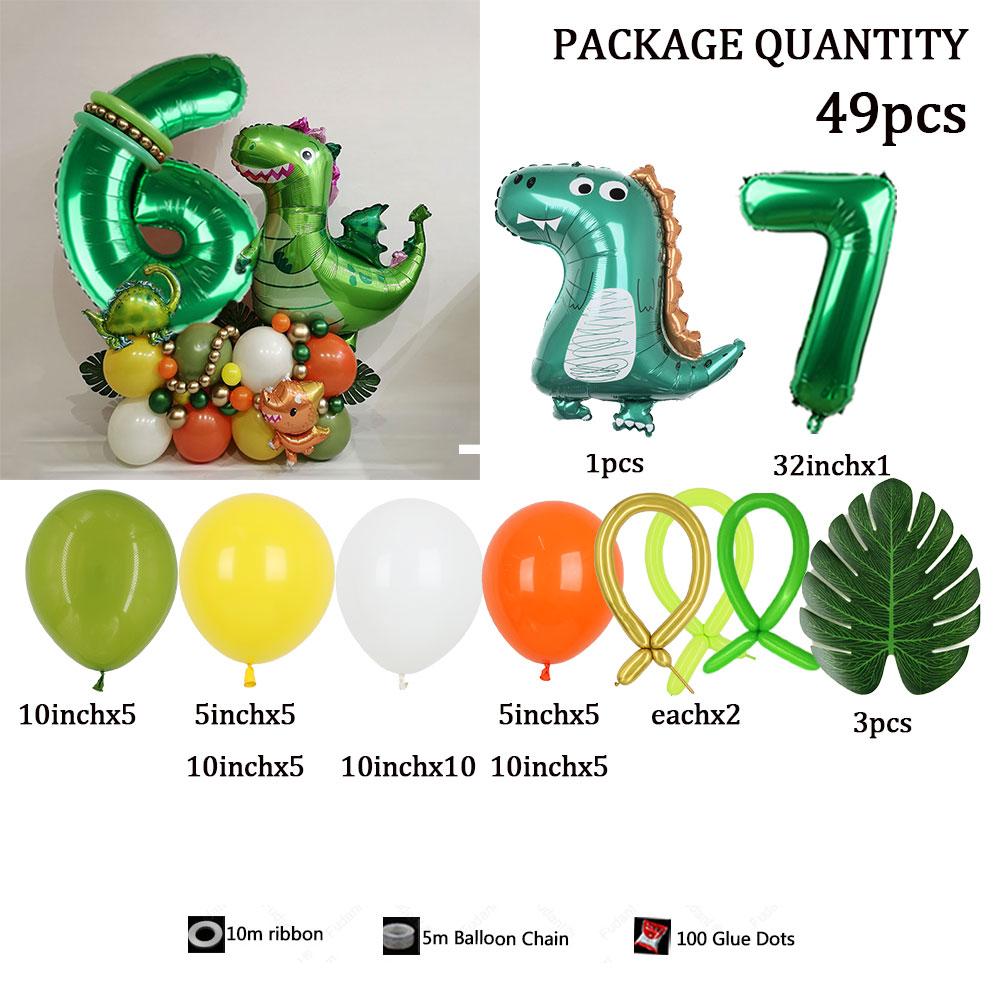 49pc/set Little Dinosaur Green Series  Digital Aluminum Film Balloon 1-9 Suitable for Birthday  Party Anniversary Graduation