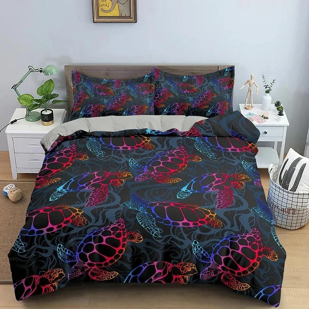 3D Sea Turtle Beddings Set Psychedelic Animal Duvet Cover Comforter Covers Single Twin Full Queen King Polyester Quilt Cover