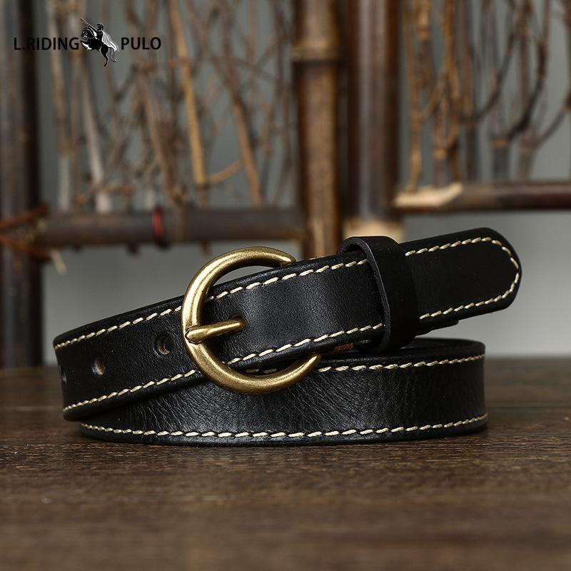Fashion Retro Trend Decorative Thin Belt Women's Copper Buckle Pure Cowhide Jeans Belt