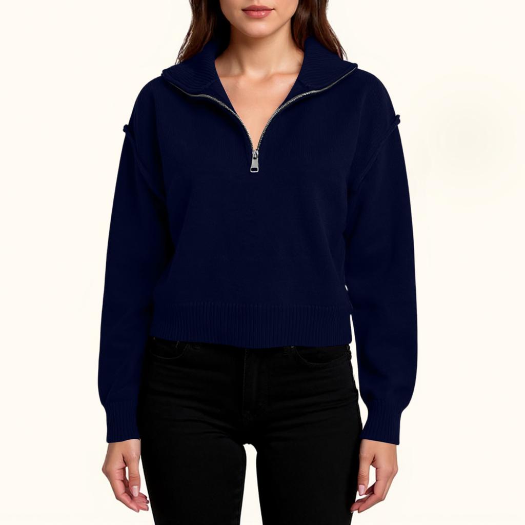 Women's Fashion Loose Casual Half Zip Lapel Pullover Sweater