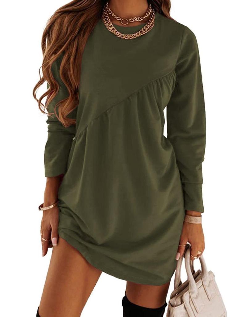 Fall Winter New Solid Long Sleeve Irregular Crew Neck Maxi Dress for Women