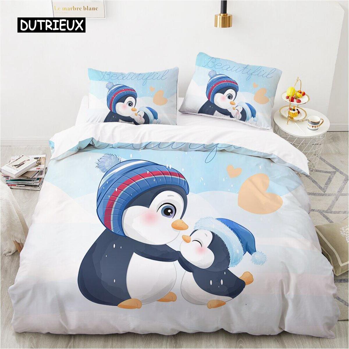 

Комплект постельного белья с изображением мультяшных животных, комплект постельного белья с изображением милого пингвина в виде сердца для детей, полиэстеровое одеяло «Все, что мне нужно — это ты» EU single(135x200cm)