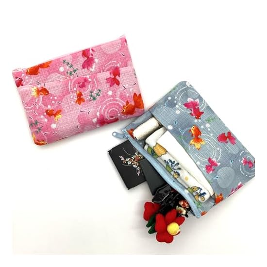 Kyoyu Made in Japan 100% Cotton Pouch with Pocket, Cosmetic/Accessory Case, Approx. 12.5×19cm, Women