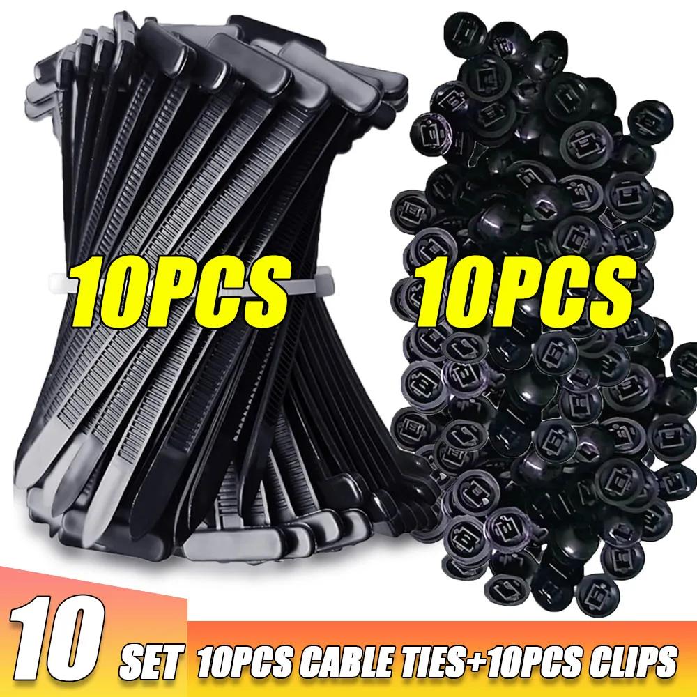100-10set Self-locking Nylon Universal Cable Tie Buckle Heavy Duty Zip Ties with Pin & Button Car Daily Repair Fastening Strap