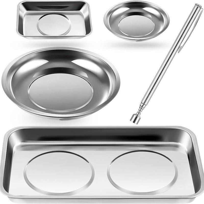 A25F-4 Magnetic Tray Bowl Stainless Steel Pickup Tool With Magnetic Pin Bolt Holder Round Magnetic Parts Tray For Mechanic's