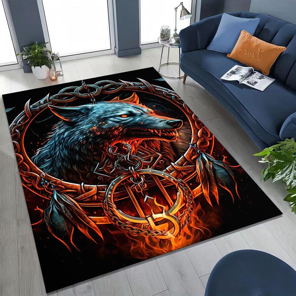 Nordic Viking Warrior Symbol Valhalla Valknut Rune Moto Rug for Bedroom Living Room Sofa Home Doormat Decor,Non-slip Floor Mat