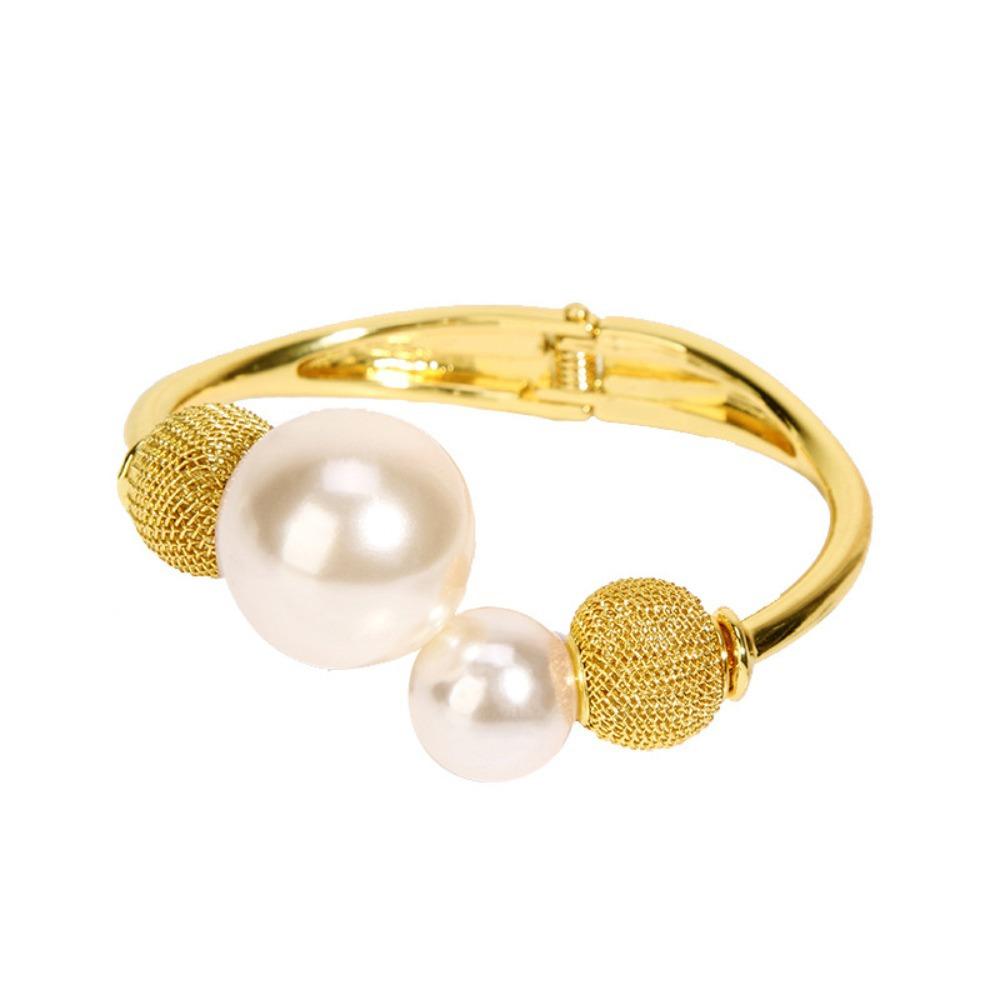 Jewelry Pearl Geometric Bracelet Gold Curtain Buckle Fashion Wide Cuff Bangles Girls