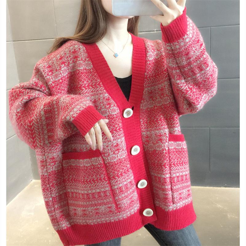 Autumn Winter Fashion Women Classic Stripe V Neck Knitted Button Up Cardigan Korean Sweater Luxury Clothes