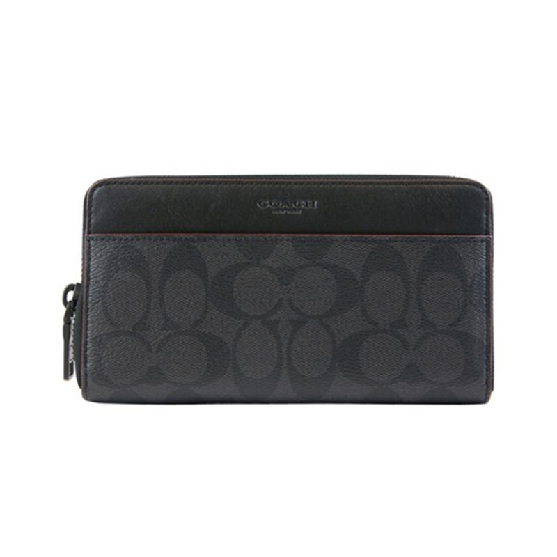 Coach Accordion Wallet Coated Canvas Wallet Clutch Men's Gray Black (Unisex) Clutches 25517 N3A