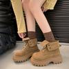 Retro Thick-soled Heightening Martin Boots for Women's 2025 Autumn and Winter New Fashionable Maillard Slim Short Boots Lace-up Rhubarb Boots