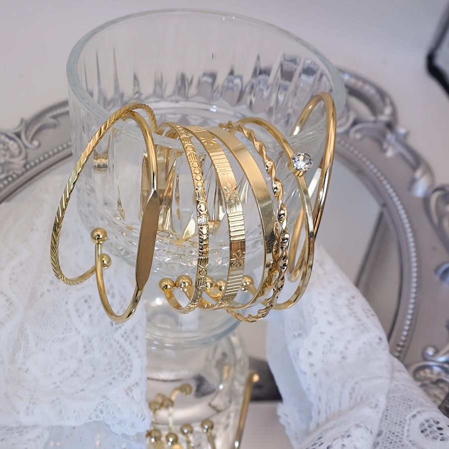 8Pcs Set Vintage Gold Open Bangle Bracelets Twisted Textured Geometric Cuff Jewelry for Women