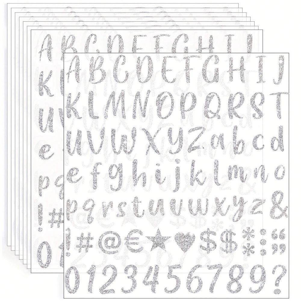 8Sheets Glitter Letter Stickers Self-Adhesive Glitter Alphabet Number Labels Stickers for Scrapbook Water Bottles Crafts Decor
