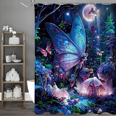Tenda da Doccia Pianta Farfalla Foresta Incantata, Tenda da Doccia Decorativa per Bagno, Tenda da Doccia Impermeabile con Ganci
