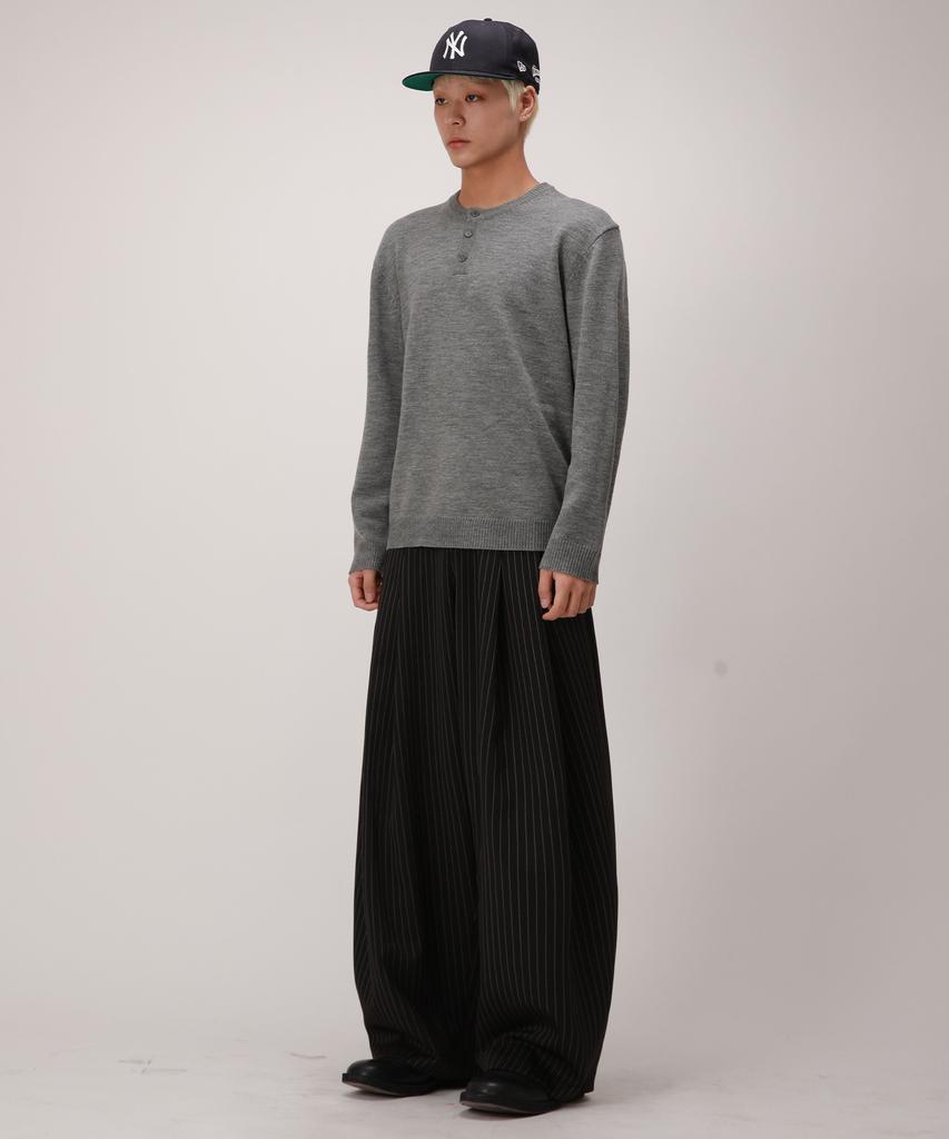 Dibellobeu Double Pintuck Wide Slacks_Black Stripe