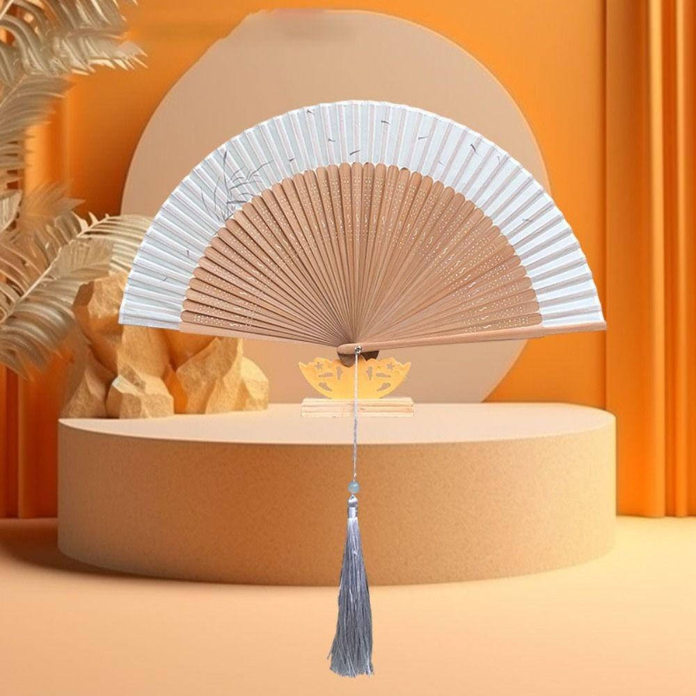 Hanfu Folding Fans Ancient Folding Fan Chinese Style Handhold Dance Fan with Tassel Bamboo Cheongsam Fan Ladies