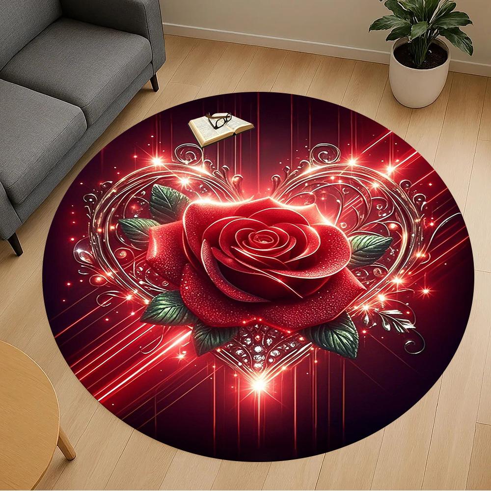 1PC Rose Heart Sparkle Round Chair Mat Area Rug - Non-Slip, Floor Mat for Office, Bedroom, Home Decor Christmas Gift C0528027