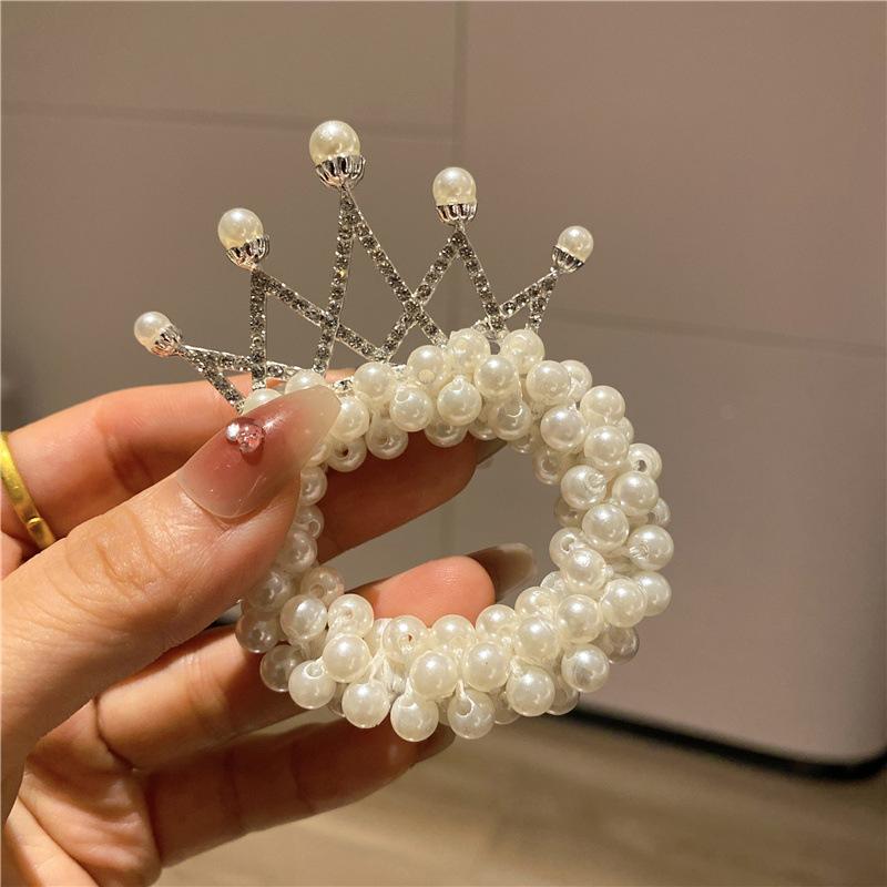 

Girls Fashion Pearl Crown Princess Hair Bands Elastic Rubber Bands Children Ball Hair Bun Ties Hair Styling Accessories one size