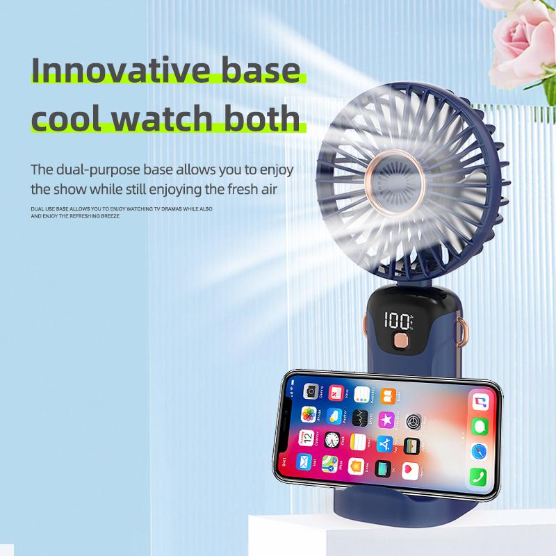 Portable Handheld Small Fan Multifunctional Folding Mini Cute Hanging Neck Small Fan Student Dormitory With Display Screen