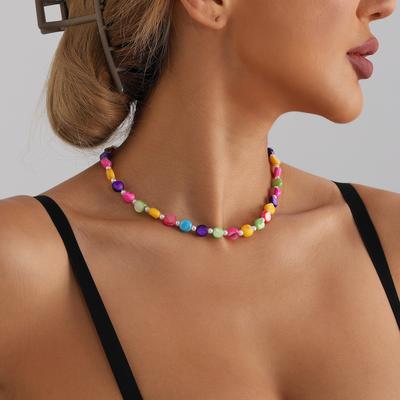 European and American Bohemian Ethnic Style Mixed Color Pearl Shell Necklace Fashion Style Simple Beach Collarbone Chain