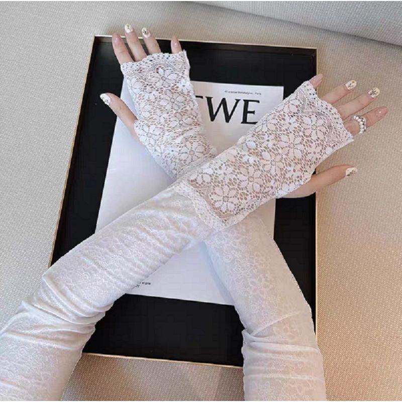 

Summer Thin Lace Ice Sleeve Sun Protection Gloves Female Cut Out Flower Oversleeve Arm Guard Arm Sleeve Cycling Arm Sleeves White All yards