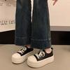 2025 Spring New Versatile Ugly Cute Round Head Platform Popular Muffin Canvas Shoes Women's Height Increase Big Head Casual Board Shoes