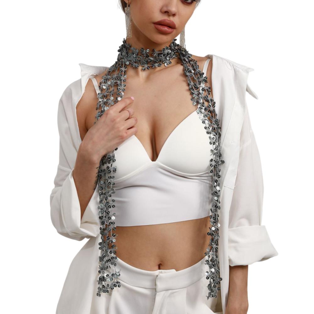 

Hollow Sequin Scarf Shiny Sparkling Hair Accessory Neck Wrap Belly Dancing Scarf Dance сірий