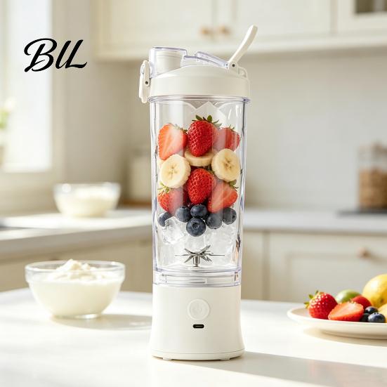 Electric Fruit Mixer with USB Rechargeable Battery Portable Blender Cup, Fast Charging Personal Size Juicer, 600ml Capacity, Detachable Travel Juicer